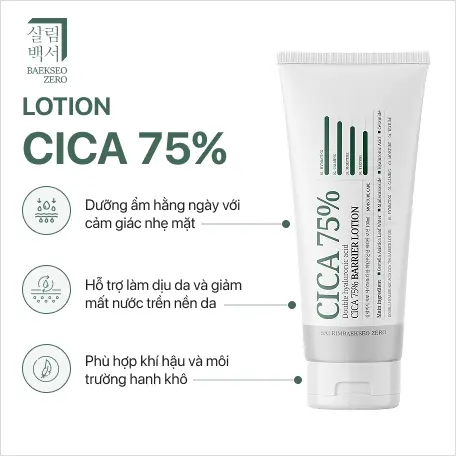 Kem dưỡng phục hồi da CICA 75% DOUBLE HYALURONIC Barrier Lotion 100ml